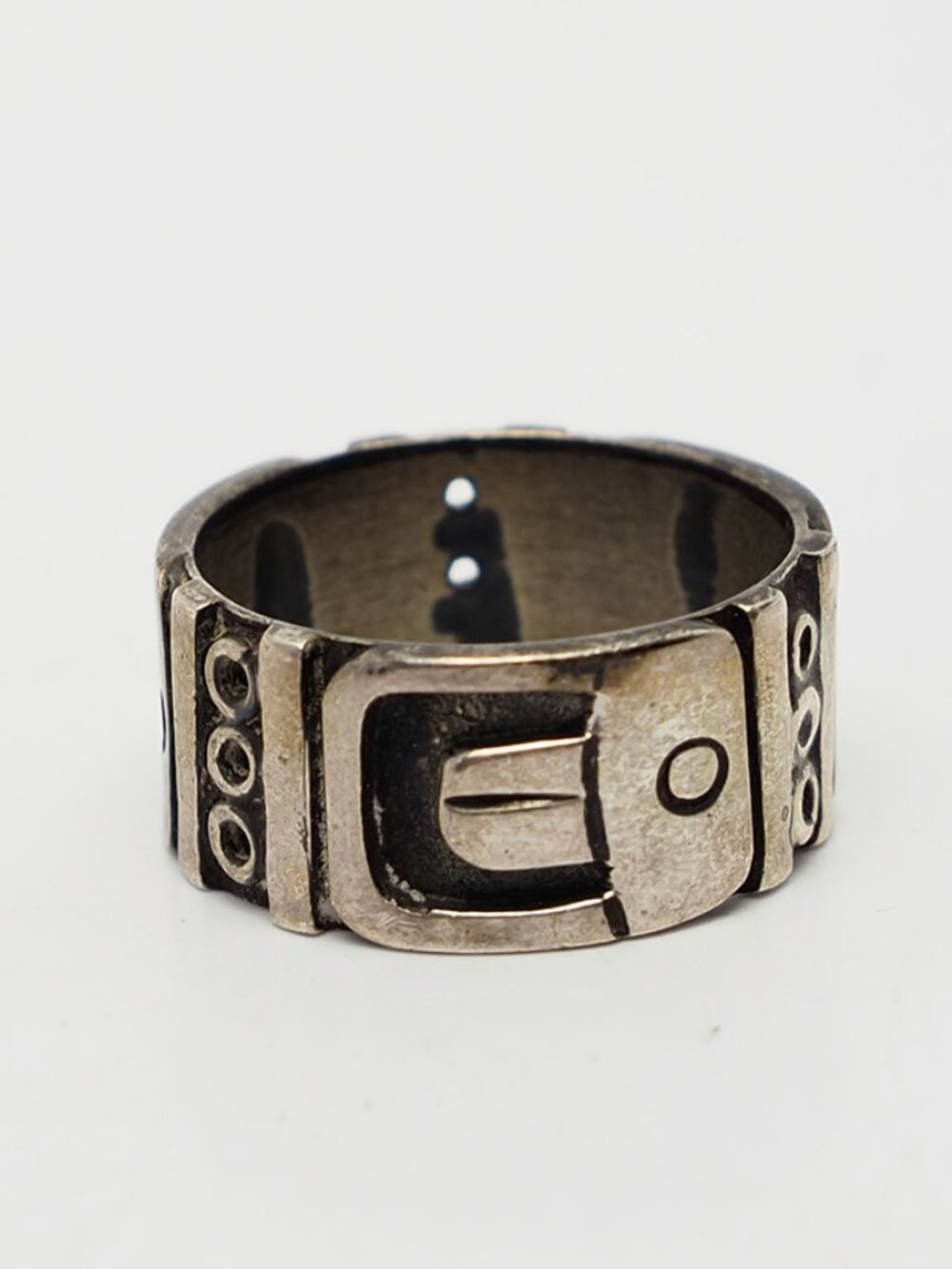 Traditional modern ethnic Mexico bird detail wide band ring size 8.5